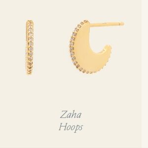 Melanie Auld zaha hoops earrings gold vermeil with box and packaging